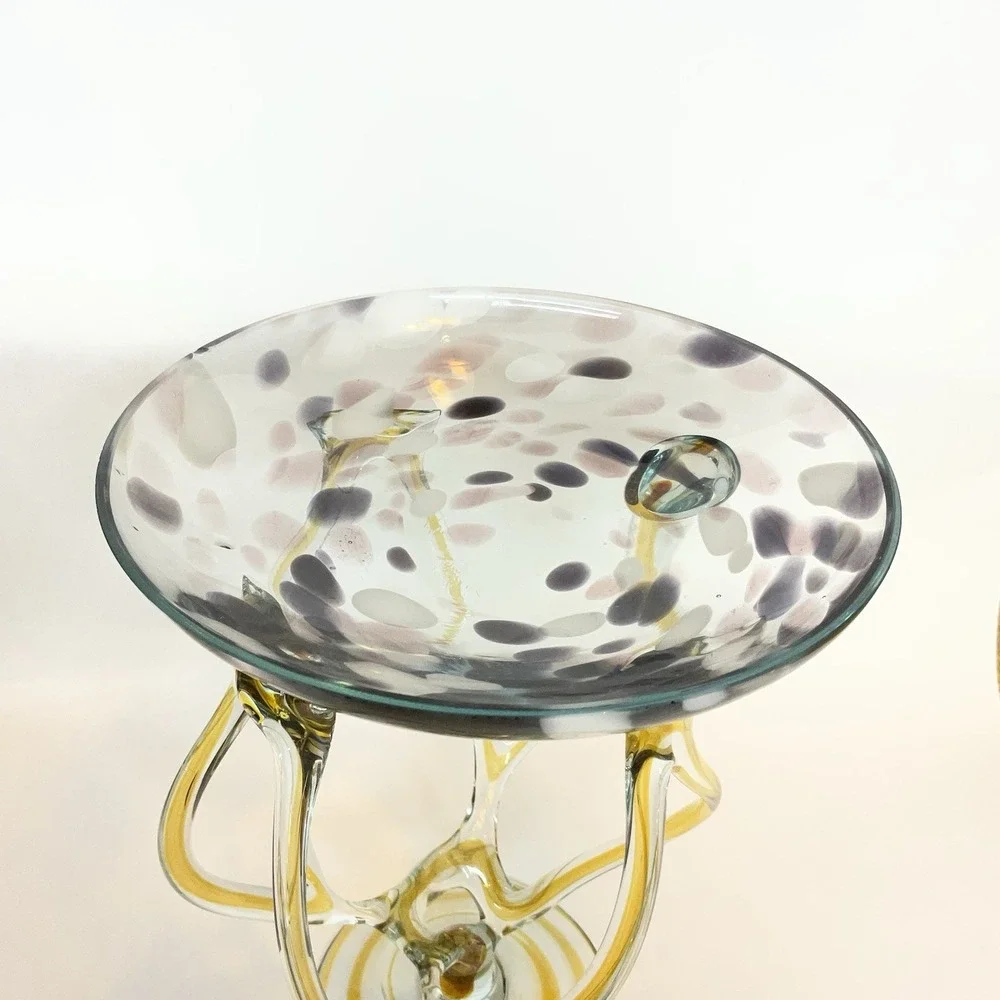 Vintage Jozefina Krosno Poland Cobalt Art Glass Jellyfish Pedestal Bowl 9